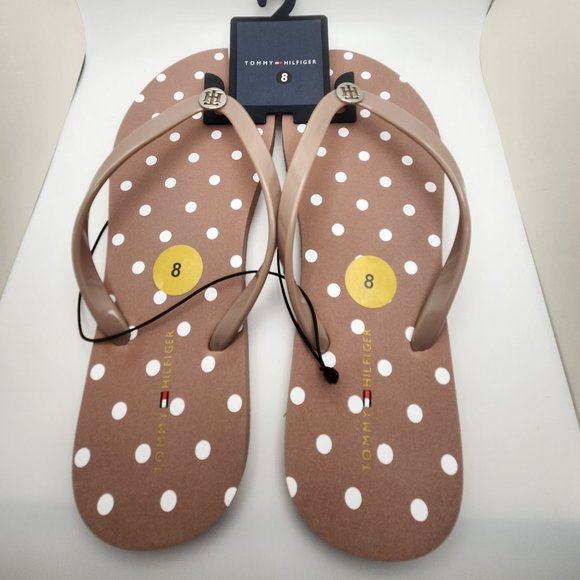 Tommy Hilfiger Flip Flops/Sandals/Thongs - Polka Dot Tan/White - NWT - Picture 2 of 4